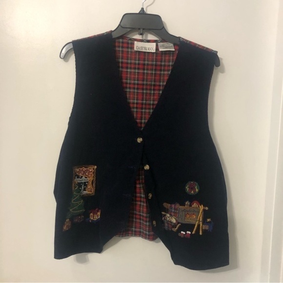 Vintage Tops - Vintage Velvet Christmas‎ Embroidered Vest XL